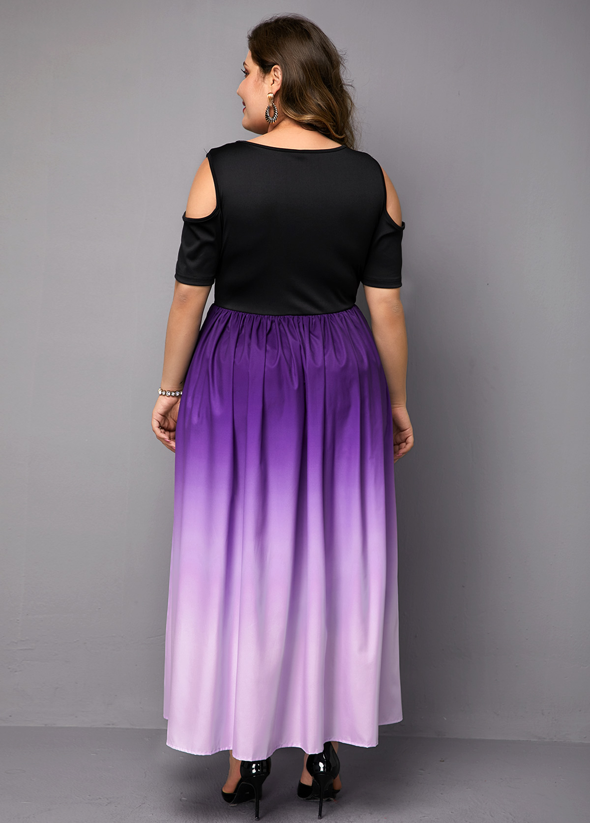 plus size cold shoulder gradient dress