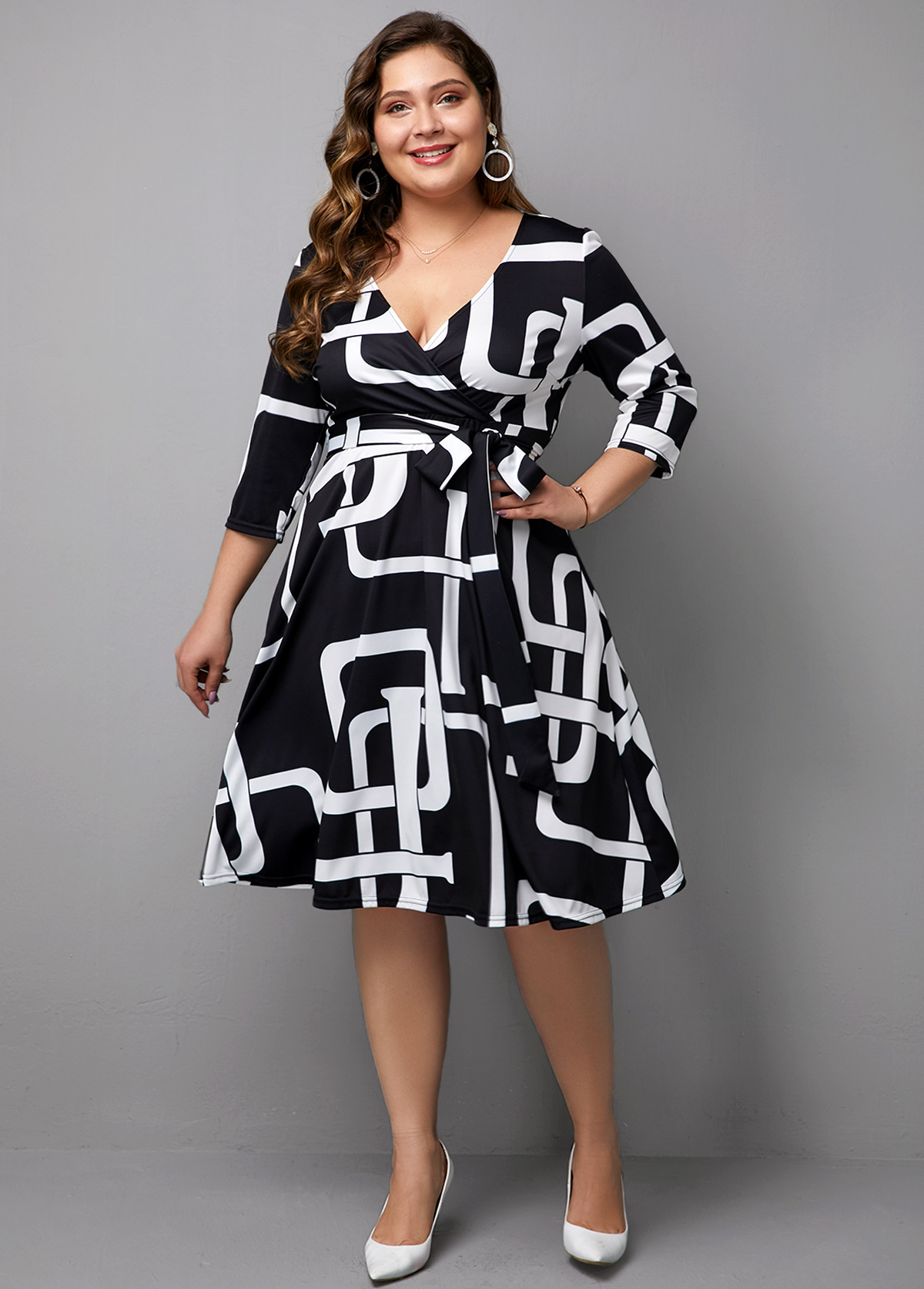 plus size three quarter sleeve dresses