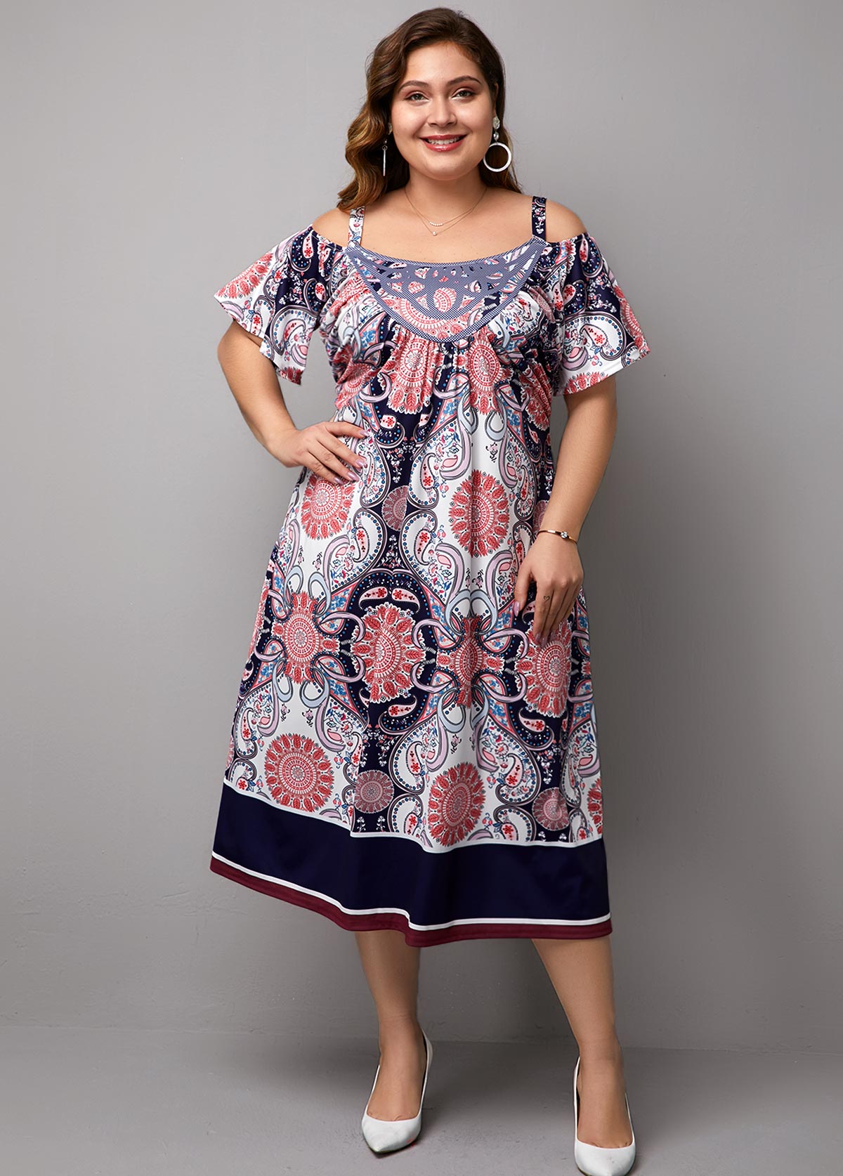 plus size cold shoulder half sleeve gradient dress