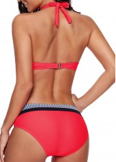 Hot Pink swimwear,Striped swimwear,ROTITA Halter Padded Stripe Print Bikini Set