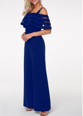 Royal Blue jumpsuits & rompers,Plain Color jumpsuits & rompers,ROTITA Royal Blue Strappy Cold Shoulder Overlay Jumpsuit