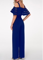 Royal Blue jumpsuits & rompers,Plain Color jumpsuits & rompers,ROTITA Royal Blue Strappy Cold Shoulder Overlay Jumpsuit