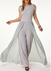 high waist round neck chiffon overlay black jumpsuit