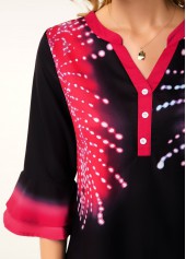 Floral tops,ROTITA Split Neck Flare Cuff Button Detail Printed Blouse