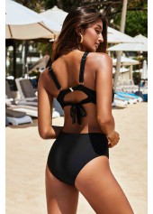 Black swimwear,Plain Color swimwear,ROTITA Black High Waist Lace Patchwork Bikini Set