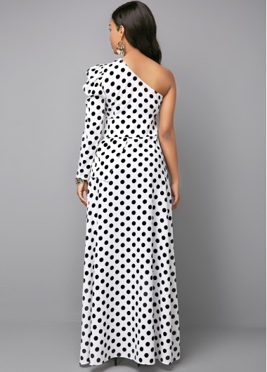 Dot tops,ROTITA Polka Dot Print Color Block One Shoulder Blouse