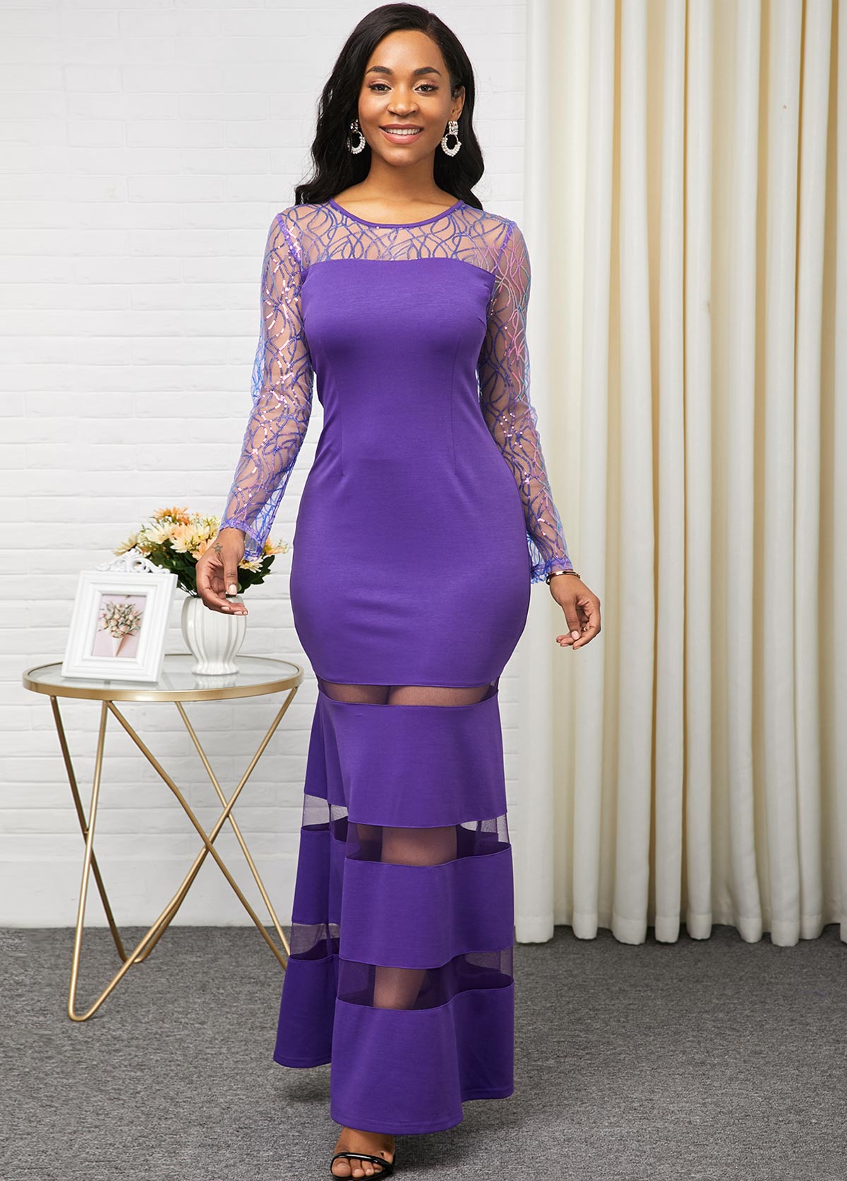 purple mesh dress