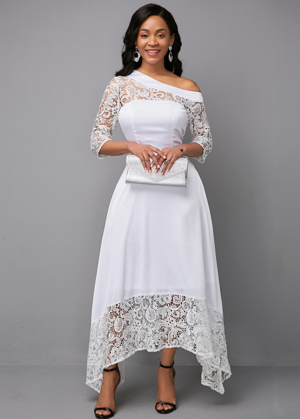 white dress quarter sleeve