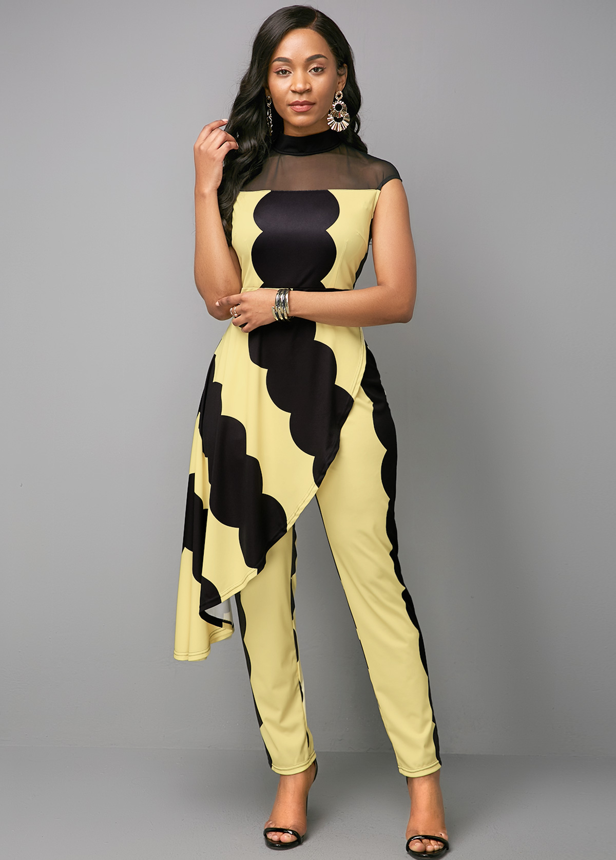 mesh panel jumpsuit