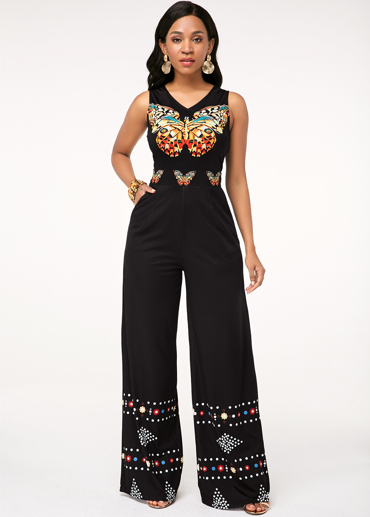 black v neck jumpsuit
