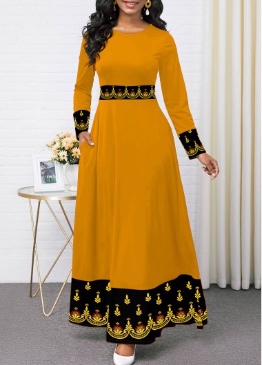 long sleeve printed maxi dress