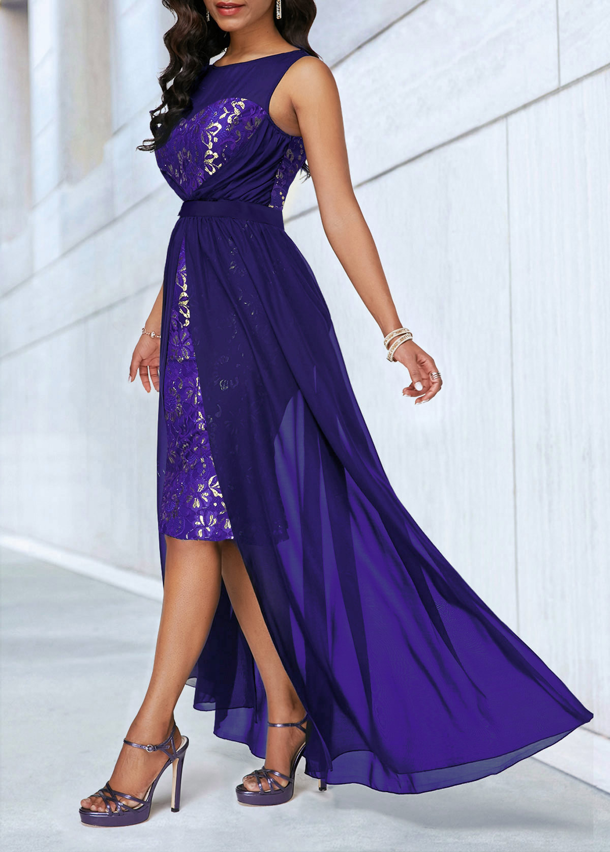 lace panel sleeveless high low dress