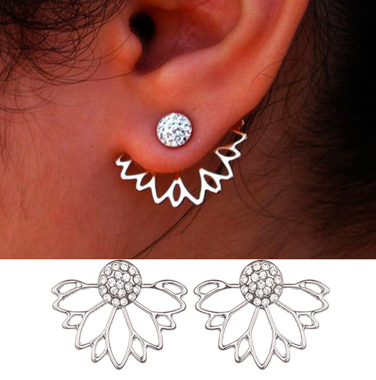 Boucles d'oreilles en forme de lotus avec strass pour femme