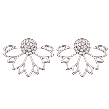 Silvery White jewelry,Rhinestone Lotus Shape Earrings for Lady