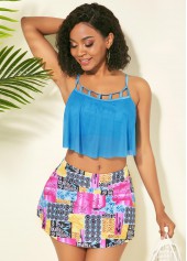Light Blue Floral Print Mid Waisted Bra