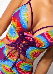 Multi Color swimwear,Rainbow Color swimwear,Floral swimwear,ROTITA Multi Color Spaghetti Strap High Waisted Bikini Set