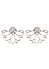 Silvery White jewelry,Rhinestone Lotus Shape Earrings for Lady
