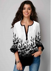 ROTITA Plant Print Button Up Gradient Blouse