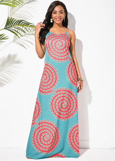 Blue dresses,Floral dresses,ROTITA Tribal Print Blue Spaghetti Strap Dress
