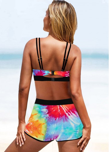 Multi Color swimwear,Floral swimwear,ROTITA Wide Strap Elastic Waist Multi Color Bikini Set