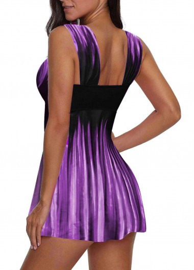 Purple swimwear,Floral swimwear,ROTITA Wide Strap Purple Printed Swimdress and Shorts