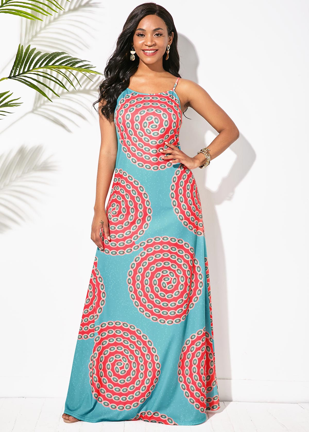 Blue dresses,Floral dresses,ROTITA Tribal Print Blue Spaghetti Strap Dress