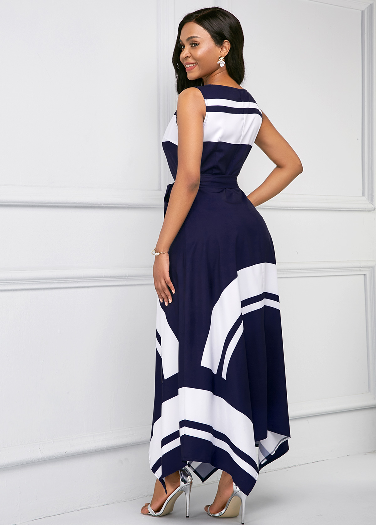 Navy dresses,Floral dresses,ROTITA Asymmetric Hem Printed Sleeveless Maxi Dress