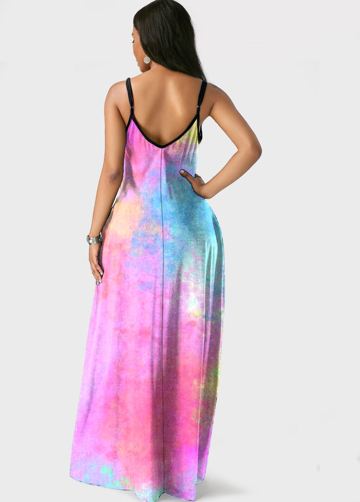 Pink dresses,Tie Dye dresses,ROTITA Spaghetti Strap Tie Dye Side Pocket Maxi Dress