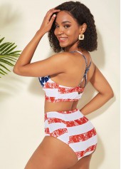 Flag swimwear,ROTITA High Waisted Cross Strap American Flag Print Bikini Set