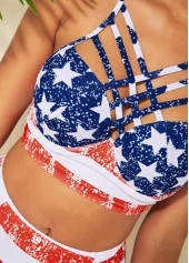 Flag swimwear,ROTITA High Waisted Cross Strap American Flag Print Bikini Set
