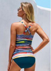 Multi Color swimwear,Striped swimwear,ROTITA Criss Cross Back Rainbow Stripe Tankini Set