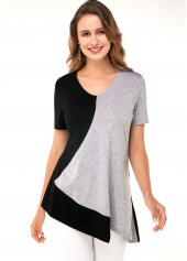 Asymmetric Hem Black Short Sleeve Soft T Shirt