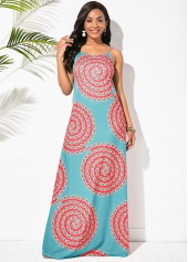 ROTITA Tribal Print Blue Spaghetti Strap Dress