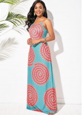 Blue dresses,Floral dresses,ROTITA Tribal Print Blue Spaghetti Strap Dress