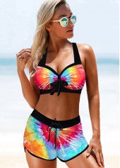 ROTITA Wide Strap Elastic Waist Multi Color Bikini Set