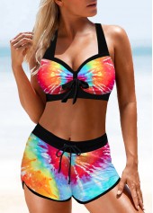 Multi Color swimwear,Floral swimwear,ROTITA Wide Strap Elastic Waist Multi Color Bikini Set