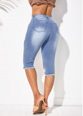 Denim Blue bottoms,Plain Color bottoms,ROTITA Shredded Acid Washed Pocket Denim Shorts