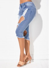 Denim Blue bottoms,Plain Color bottoms,ROTITA Shredded Acid Washed Pocket Denim Shorts
