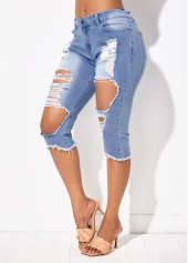 Denim Blue bottoms,Plain Color bottoms,ROTITA Shredded Acid Washed Pocket Denim Shorts