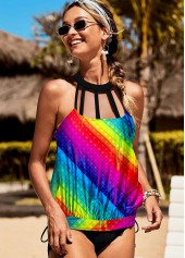 ROTITA Halter Multi Color Rainbow Stripe Tankini Set