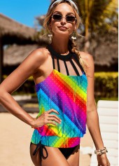 Multi Color swimwear,Floral swimwear,ROTITA Halter Multi Color Rainbow Stripe Tankini Set