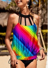 Multi Color swimwear,Floral swimwear,ROTITA Halter Multi Color Rainbow Stripe Tankini Set