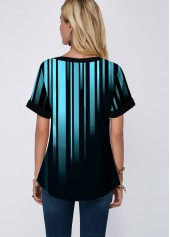 Blue tops,Floral tops,ROTITA Short Sleeve Split Neck Blue Blouse