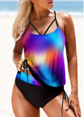 Multi Color swimwear,Floral swimwear,ROTITA Spaghetti Strap Multi Color Tie Side Tankini Set