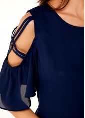 Navy tops,Plain Color tops,ROTITA Cold Shoulder Half Sleeve Round Neck T Shirt