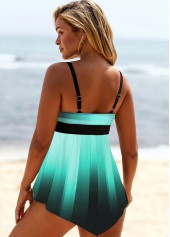 Cyan swimwear,Floral swimwear,ROTITA Asymmetric Hem Drawstring Front Printed Swimdress and Panty