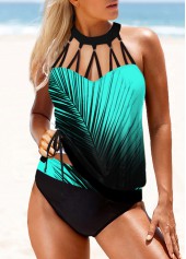 Cyan swimwear,Floral swimwear,ROTITA Cage Neck Printed Seafoam Green Tankini Set