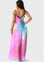 Pink dresses,Tie Dye dresses,ROTITA Spaghetti Strap Tie Dye Side Pocket Maxi Dress