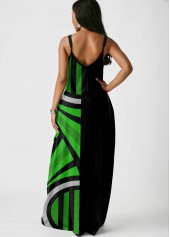 Green dresses,Geometric dresses,ROTITA Side Pocket Geometric Print Spaghetti Strap Maxi Dress