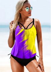 ROTITA Tie Side Wide Strap Printed Tankini Set